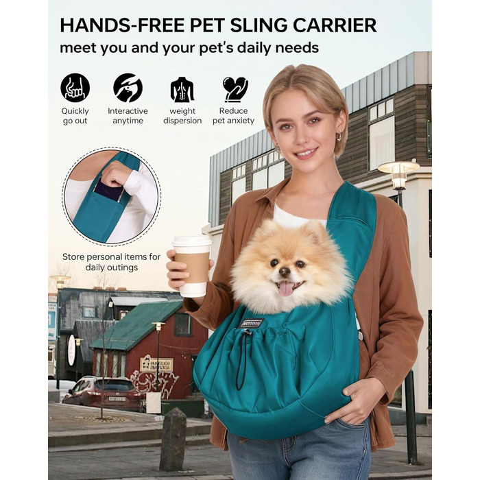 Сумка-переноска для собак та котів, широкі підплічники, регульована, ергономічна, для подорожей та прогулянок, до 5,4 кг (Pfauenblau)