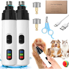 Електричний триммер для собак - шліфувальник нігтів USB, тихий, ергономічний, прецизійне підрізання, для всіх порід (2 шт.)
