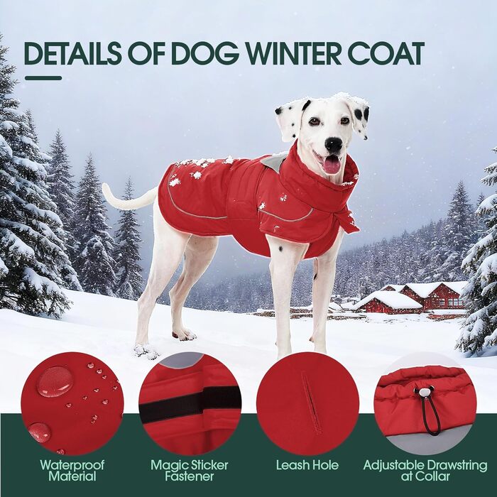 Тепла водонепроникна куртка для собак Kuoser з світловідбиваючим дизайном, шнурком на шиї, зручна застібка на липучці, червона M