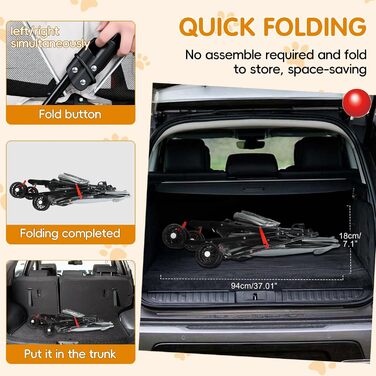 Візок для тварин: для собак та котів, складання, 4 колеса, сірий