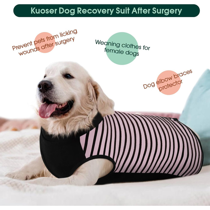 Комбінезон для собак Kuoser після операції на задніх лапах, чорний, розмір L (M(спинка:34см), Рожевий)