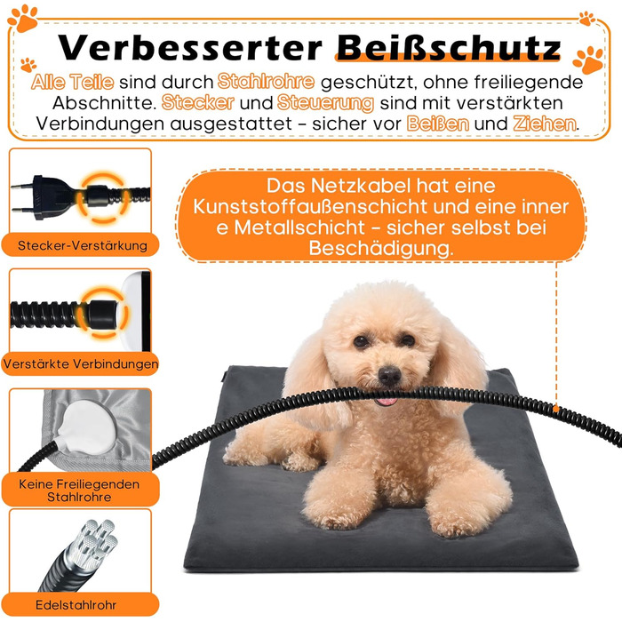 Килимок гріючий для тварин 45x45 см – підігрівальний килимок для собак та котів, 30–60°C, таймер 14 год, захист від перегріву, міцний кабель 1,8 м, 2 знімні чохли, регулювання температури