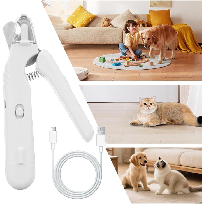 Триммер для нігтів собак з LED-підсвічуванням та акумулятором, для собак, цуценят, догляд за лапами, білий