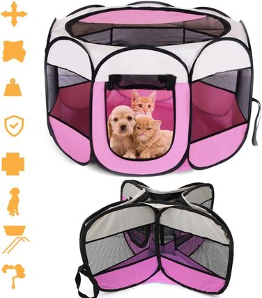 Клітка-загон для цуценят та дрібних тварин 74x74x43 см, рожева