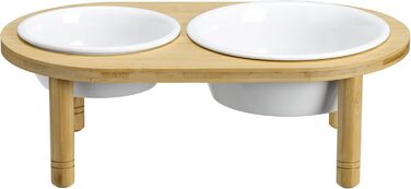 Підвищена годівниця для собак Navaris - 350 & 650 мл - керамічна миска на бамбуковому підставці, для води та корму, миється в посудомийній машині, сумісна з мікрохвильовою піччю, стиль 2