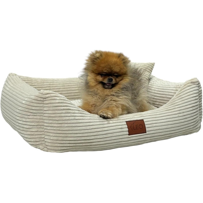 Лежак для собак Leo4dog Cord, знімний та праний чохол, бежевий, XL 115x90 см – м'яке ліжко для малих, середніх і великих собак