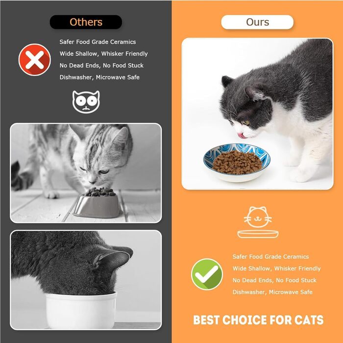 Набір мисок для котів (6 шт), керамічні, 14 см, для води, сухого та вологого корму