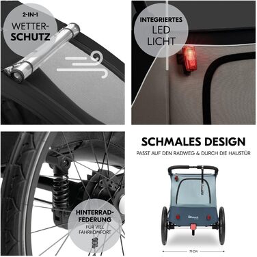 Фарм-причіп Hauck Dryk Duo Plus Set для 2 дітей з люлькою, тентом та дощем. Складається, з підвіскою та функцією коляски (Чорний)