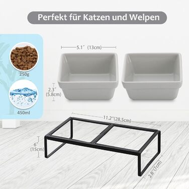 Підвищена годівниця для котів та собак HCHLQLZ, 2 шт. по 280 мл, кераміка, сіра