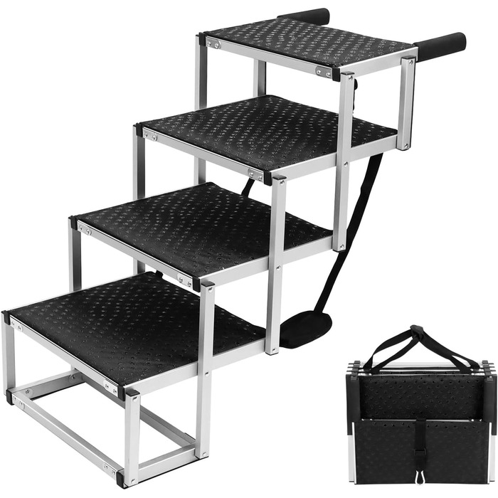 Сходинка для собак QWORK® 4-ступенева складана, антиковзка, для автомобіля - регульована висота 64 см, до 80 кг