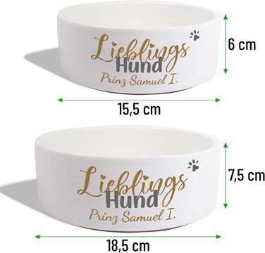 Керамічна годівниця для собак з іменем 'Улюблений собака' | Набір з годівницею/без підставки | Подвійна годівниця, миска для корму та води | для великих, середніх та маленьких собак, станція для годування (2x 500 мл)