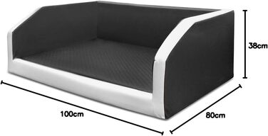 Преміум ліжко для собак Mayaadi Home 100x80x38 см, автогамак із захисним покриттям, штучна шкіра, чорний-білий, розмір L