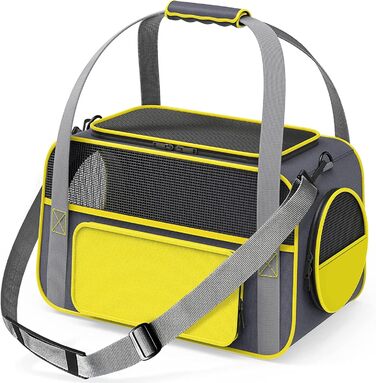 Транспортна сумка для тварин: переноска для котів та собак, сіра/жовта