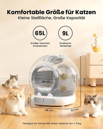 Самоочисний електричний лоток для котів LELO PAWS XXL (74Л) з керуванням через додаток, дезодорацією та шторкою, сріблястий