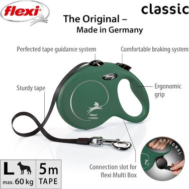 Flexi Classic S рулетка для собак до 15 кг, 5 м, оливковий колір