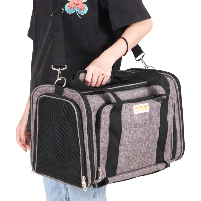 Тролей для собак VEVOR, складаний рюкзак для собак до 15,8 кг, переноска з 600D Oxford, 4 колеса, кишені для зберігання, ідеально для подорожей на авто та прогулянок (сірий, 11 кг)