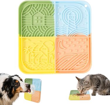 Силіконовий килимок для лизання собак та котів з присосками, багатокольоровий, для повільного годування, зменшує тривогу під час купання та тренувань
