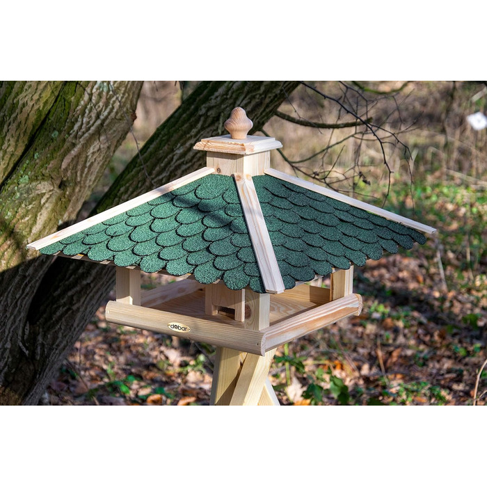 Кормушка для птахів Dobar® 44256e - дерев'яна годівниця для птахів з бітумним дахом, годівниця-вілла на ланцюжку, для саду/тераси/балкону, 39 x 39 x 30 см, зелений прямокутник