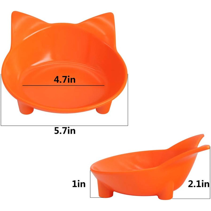 Набори мисок для котів SLSON 3 шт., 237 мл, плоскі миски для води та корму з неслизьким гумовим дном, чорно-білі та помаранчеві