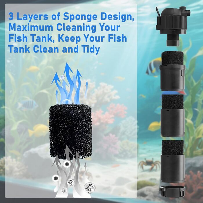 Фільтр для акваріума, 800 л/год, 8 Вт, внутрішній, з підсвічуванням, для акваріумів до 250 л