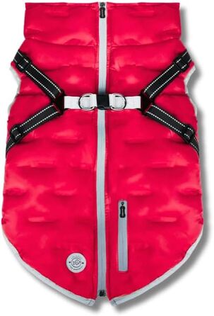 Водонепроникна тепла куртка для собак 2-в-1 з інтегрованою шлейкою - Зимова куртка для собак з відбиваючими елементами, вітронепроникна та легка, ідеальна для осені та зими, червона, розмір L
