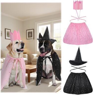 Костюм відьми на Хелловін для котів та собак, комплект з 4 частин: шапка, накидка, корона та аксесуари