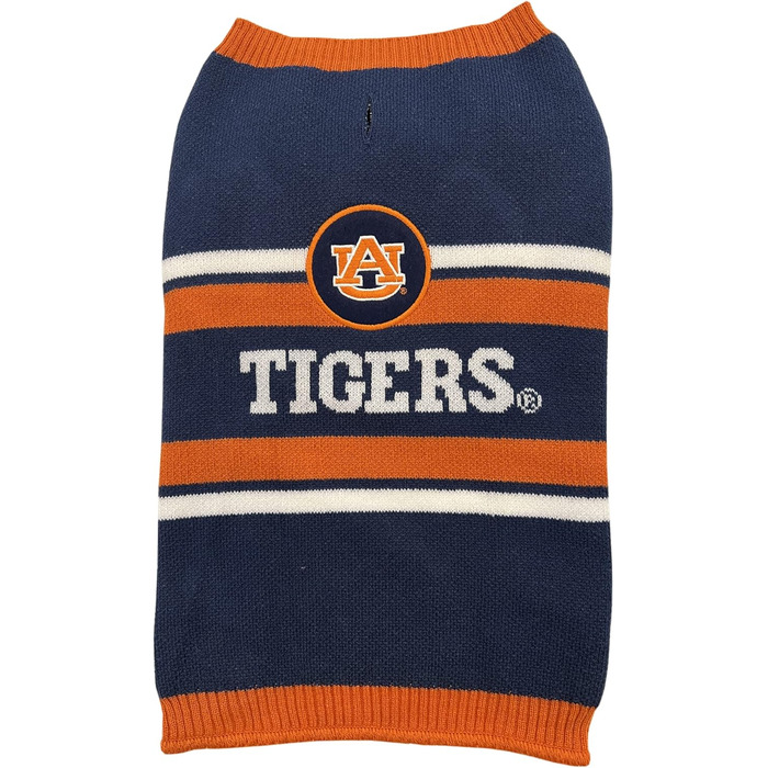 Теплий в'язаний светр для собак Auburn Tigers NCAA, розмір S, з логотипом команди, для великих і малих порід, синій, Pets First