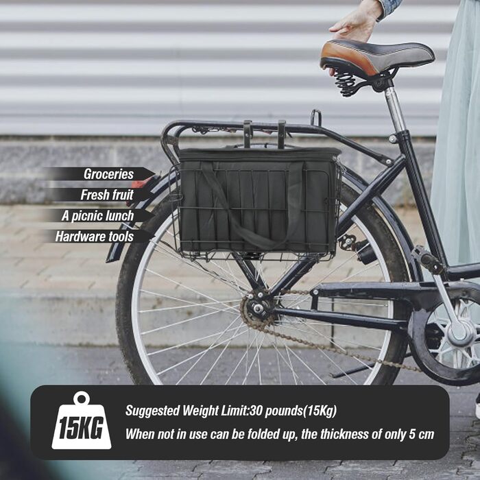 Складаний велосипедний кошик Spesh для передньої/задньої частини з PU-вкладишем, 33x20x22 см