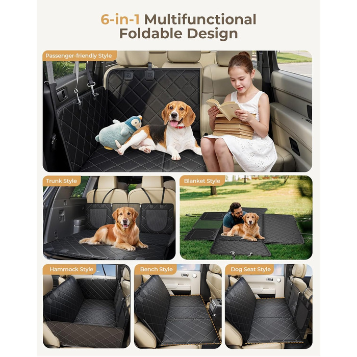 Килимок для собак у машину з жорсткою основою | Водонепроникний, антиковзний, захисний чохол на заднє сидіння авто | Килимок-матрас для собак XXL з 6 шарами та 2 фіксаторами для ременів безпеки