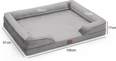 Ортопедичний лежак для собак великих порід, ергономічний диван з піною у формі яйця, водовідштовхуючий та неслизький лежак для собак 89x63 см, світло-сірий (Світло-сірий, Д 106 x Ш 81 x В 17 см)