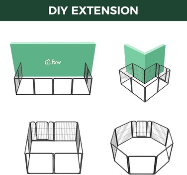 Клітка-палатка для собак FXW Pawadise, 61 см, 8 панелей (4 акрил + 4 метал), чорна, розширювана