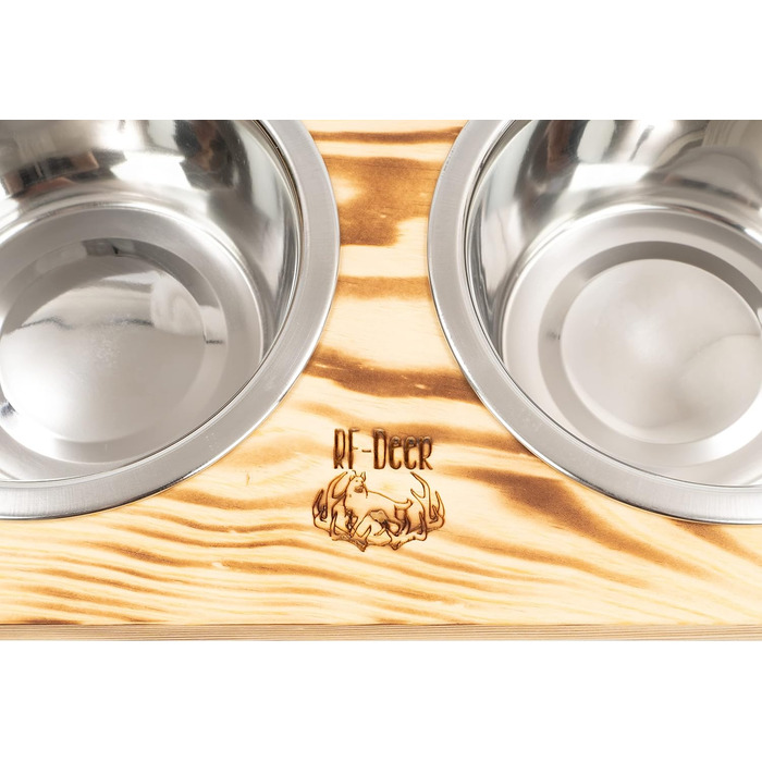 Диспенсер для корму для собак та котів RF-Deer з дерева з 2 нержавіюними мисками, піднятий годівниця для собак, миска для котів, годівниця для собак, бар для собак, годівниця для котів, легко миється, 48x26x13 см, велика (середня)