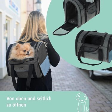 Рюкзак для перенесення собак і котів Kerbl Pet Vacation, до 12 кг, з боковими кишенями, 43x24x30 см, сірий/синій