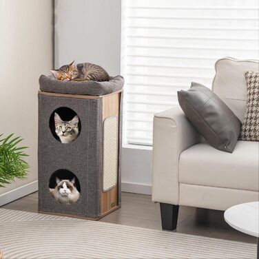 Котячий будиночок SOARS з когтеточкою, 3 яруси, 2 будиночки та лежанка для котів, когтедряпалка, меблі для котів