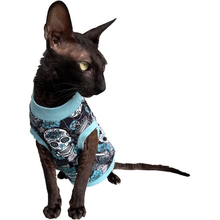 Футболка Kotomoda Sphynx з принтом черепа (синій, XS) для безшерстих котів