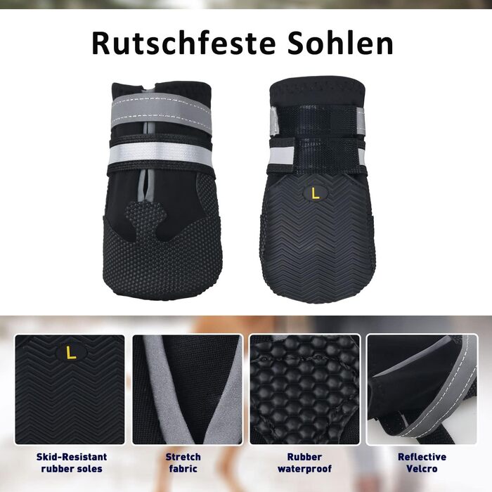 Чоботи для собак REESTBOO, 4 шт. Водонепроникні захисні човники для лап з відбиваючим ремінцем, клямками, для великих собак, чорні (XXL)
