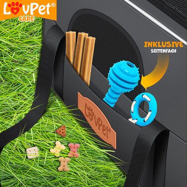 LOVPET® Сумка-переноска для собак і котів 2-в-1, транспортна коробка з подушкою, 3 рулони пакетів і миска, 44×31×36 см, сумка для перевезення домашніх тварин
