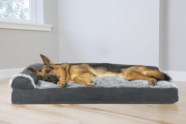 Крісло-лежанка для собак великих порід FurHaven, лежанка-халапа, знімні валики для шиї, знімний та пральний чохол, плюш та оксамит, сірий колір, розмір Jumbo/XL (102 x 81 x 20 см)