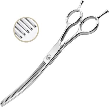 Вигнуті ножиці для вирівнювання шерсті собак та котів, 7.0 дюймів, професійні для грумінгу вдома, витончення 25%