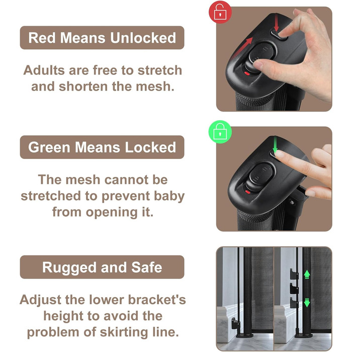 Захисний бар'єр для дитячих воріт, розтяжний, 0-180 см. Захист від падіння для дітей, котів та собак. Підходить для сходи, дверей, внутрішнього та зовнішнього використання. Чорний, 86x180 см