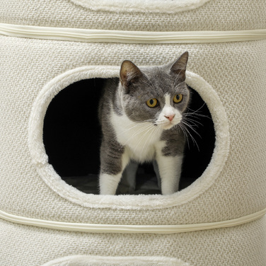 PawHut Scratching Barrel, висота 100 см Cat Barrel з 3 отворами, Cat Post з ігровими кулями, Cat Tower з Sisal, для котів до 6 кг, Бежевий+Кремово-білий | Аосом
