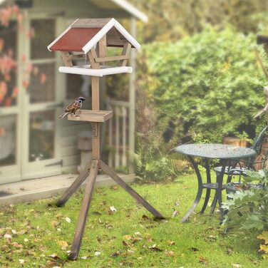Дерев'яний годівничка для птахів VOSS.garden Birdy зі стійкою, силосом для корму та кормовим столиком, 30 x 48 x 123 см