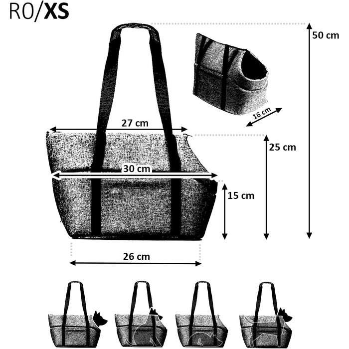 Сумка-переноска для собак і кошенят, чорна (Minky), XS до 3 кг, L 26 x B 16 x H 25 см