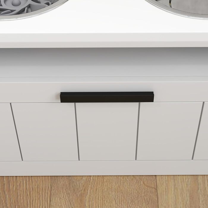 Станція для годування собак PawHut з піднятою мискою, повільною годівницею та 2 мисками з нержавіючої сталі, ящик для зберігання 25л, для великих та екстра-великих собак, білий колір