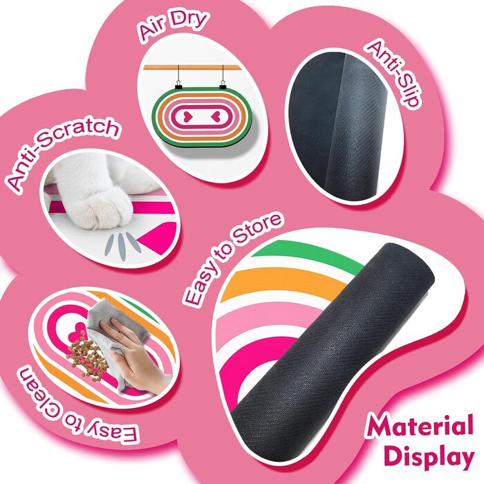 Підкладка під годівницю для собак та котів METEOROCK, 71x43 см, швидковисихаюча, легко миється, рожеве сердечко