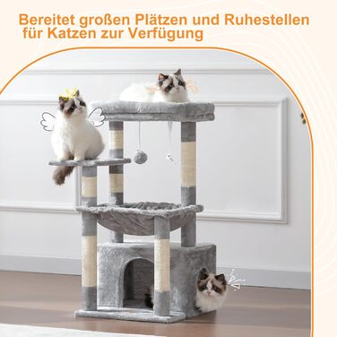 Котячий будиночок Heybly HCT008SW: міцний котячий будиночок з великим м'яким лежаком, місцем для сну та сизалевими стовпчиками для дряпання, сірий