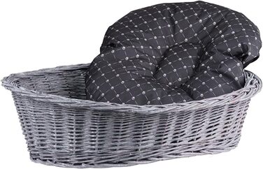 Корзина для собак та котів з плетеної лози, 80x60x26 см (Сірий/Чорний)