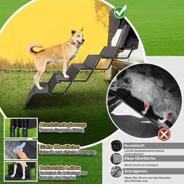 Сходинки для собак XARILK - 5-ступенева складана трепетка з алюмінію, до 110 кг, 44 см, для авто, позашляховиків, ліжок та вантажівок