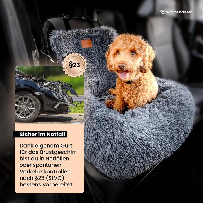 Автокрісло для собак Fluffy з ременем безпеки, чорне/біле, для малих, середніх і великих собак, знімний і праний чохол
