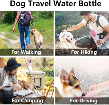 ДомКім портативна пляшка для води та корму для собак, 550 мл, рожева - для прогулянок, подорожей, цуценят